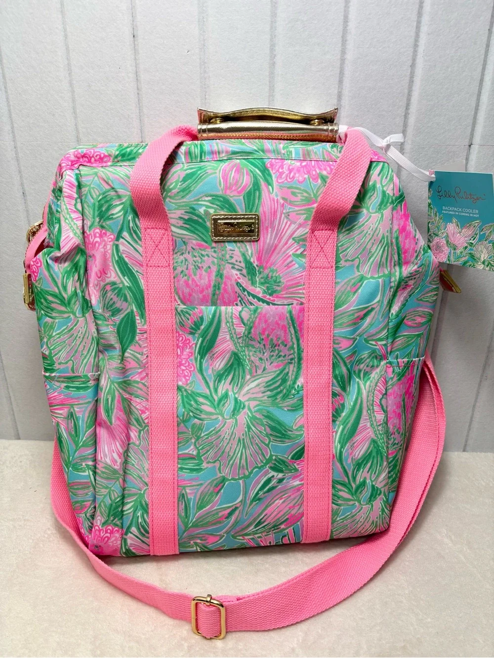 Lilly Pulitzer Cooler Backpack / Crossbody Pink & Green Floral Backpack Tote NEW